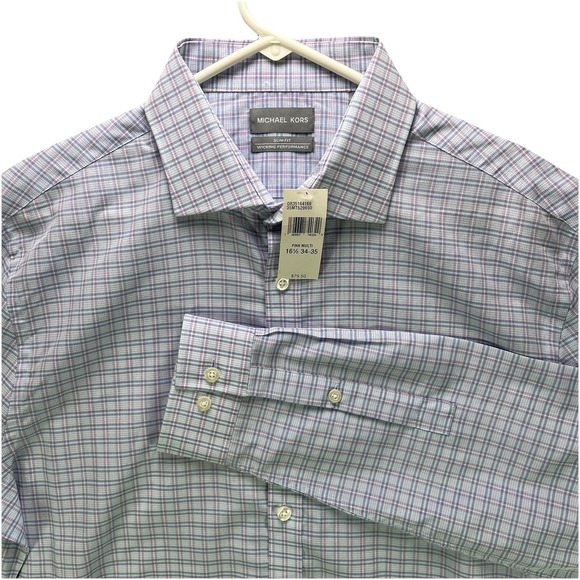 Michael Kors Other - Michael Kors Performance Slim Fit Dress Shirt Mens Large Blue Plaid Stretch NWT